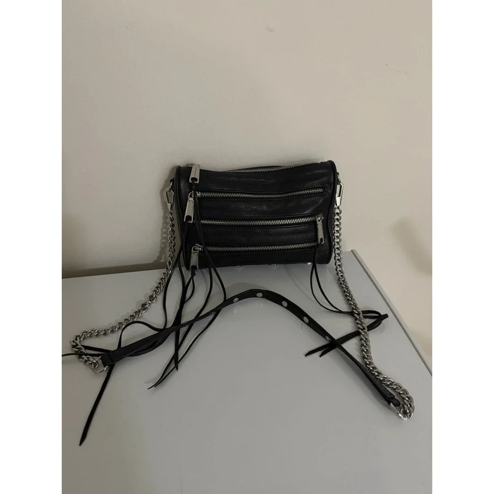 Rebecca Minkoff 5 Zip Black Leather Crossbody Bag RM17-MINI5ZIP